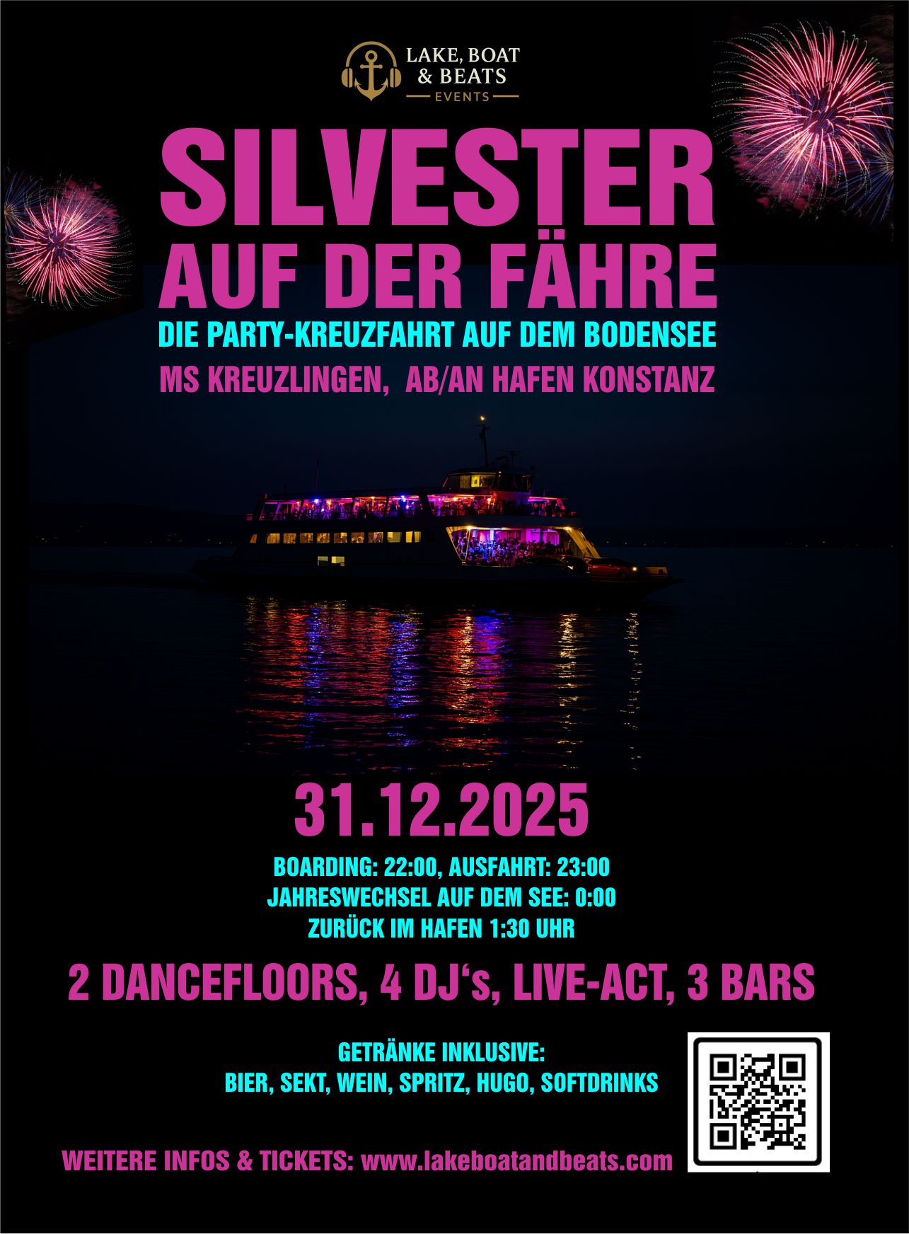 Silvester auf dem See.  Konstanz Silvester Party